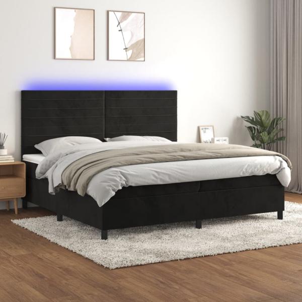 Boxspringbett mit Matratze & LED Samt Schwarz 200 x 200 cm, Härtegrad: H2 [3136205]