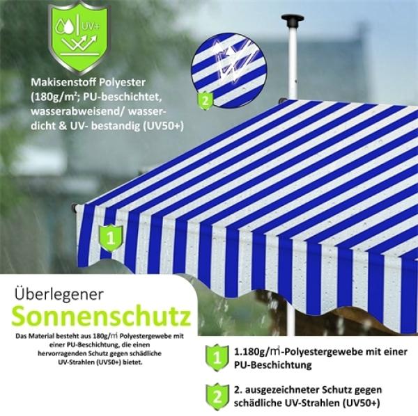 Klemmmarkise Balkon Markise Sonnenschutz Terasse Fenstermarkise Balkonmarkise Sonnensegel Windschutz Balkon Rollo - 200 x 120 cm - Grau Bild 5