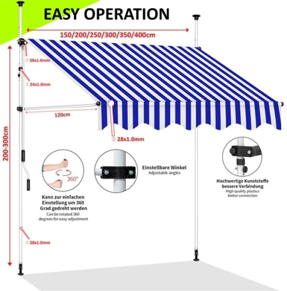 Klemmmarkise Balkon Markise Sonnenschutz Terasse Fenstermarkise Balkonmarkise Sonnensegel Windschutz Balkon Rollo - 200 x 120 cm - Grau Bild 4