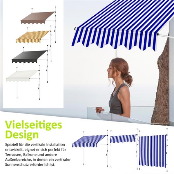Klemmmarkise Balkon Markise Sonnenschutz Terasse Fenstermarkise Balkonmarkise Sonnensegel Windschutz Balkon Rollo - 200 x 120 cm - Grau Bild 3