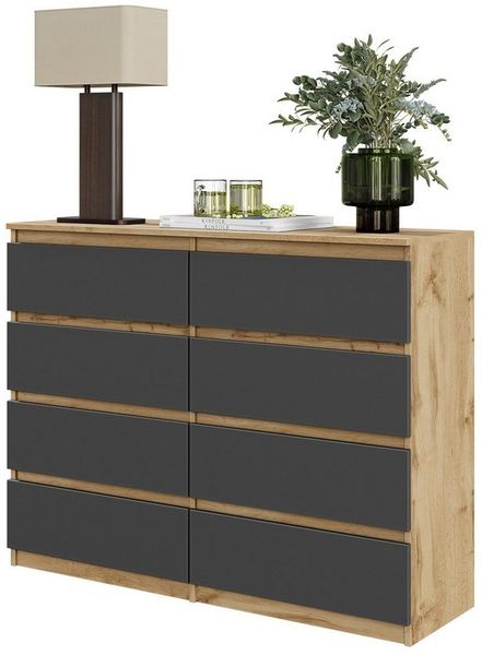 Furnica Kommode GABRIEL 8 Schubladen-Votan Eiche H92cm B120cm T33cm
