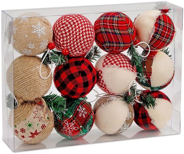BRUBAKER Weihnachtsbaumkugel Christbaumkugel Set aus Jute (12 St), Baumkugel Set mit Juteaufhängern, stoffbezogene Weihnachtskugeln