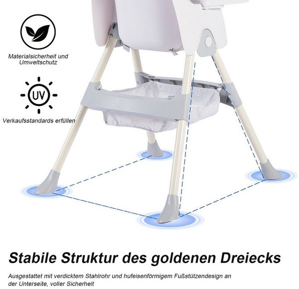 FOXSPORT Kinderklappstuhl, Kinder-Esstuhl​, 2 in 1 Babystuhl, Kombiessstuhl (mit Ablagekorb, mit 5-Punkt-Sicherheitsgurt, wasserdichtes abnehmbares Tablett), klappbar, 6 Monate bis 4 Jahre, 50kg belastbar, vier Farben