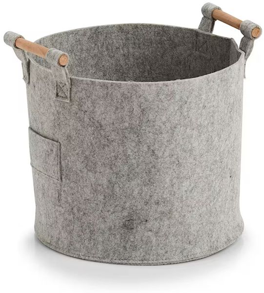 ZELLER 14393 runder Aufbewahrungskorb aus Filz/Holz, grau ca. Ø 31,5 cm × 28 cm