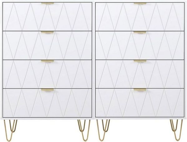 UEV Kommode mit 4 Schubladen 2er Set, Sideboard für Kleidung Dokumente Spielzeug (Mehrzweckschrank Holz, 2 Kommode, 120 x 34 x 91 cm), Schmal Beistellschrank für Wohnzimmer Schlafzimmer Flur Bild 4