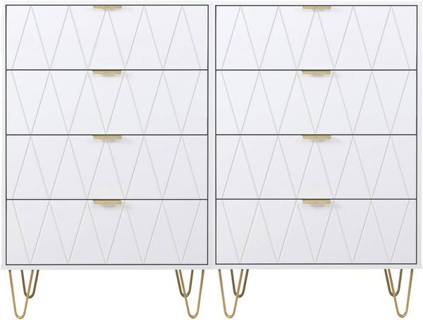 UEV Kommode mit 4 Schubladen 2er Set, Sideboard für Kleidung Dokumente Spielzeug (Mehrzweckschrank Holz, 2 Kommode, 120 x 34 x 91 cm), Schmal Beistellschrank für Wohnzimmer Schlafzimmer Flur