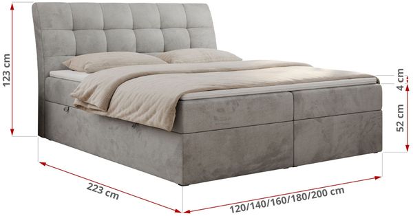 Mks Möbel 'Diegos' Boxspringbett mit Multipocket-Matratze und Topper, Hellgrau, 200x200 cm, Velours, Hart (H4) Bild 5
