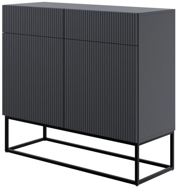 Selsey Sideboard VELDIO, 2-türig mit 2 Schubladen und schwarzem Gestell, 100 cm