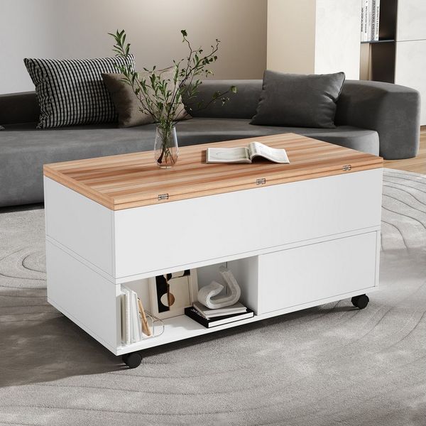 REDOM Couchtisch Wohnzimmertisch mit anhebbarer Tischplatte (Sofatisch, Beistelltisch, Esstisch, 1-St, mit 4 Rollen, 4 Schubladen), mit Rollen