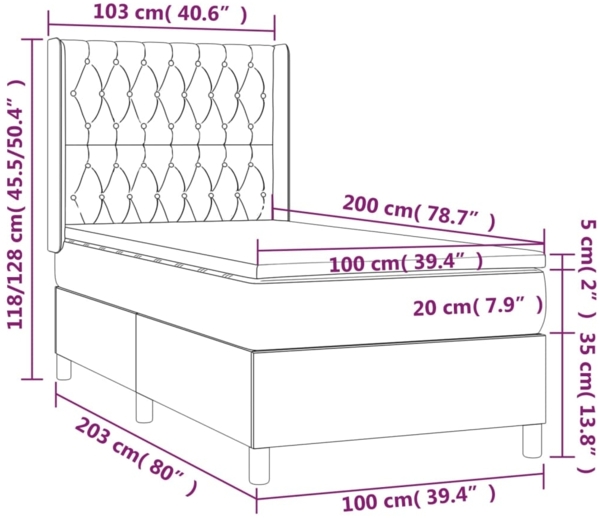 vidaXL Boxspringbett mit Matratze & LED Dunkelblau 100x200 cm Samt 3139731 Bild 7