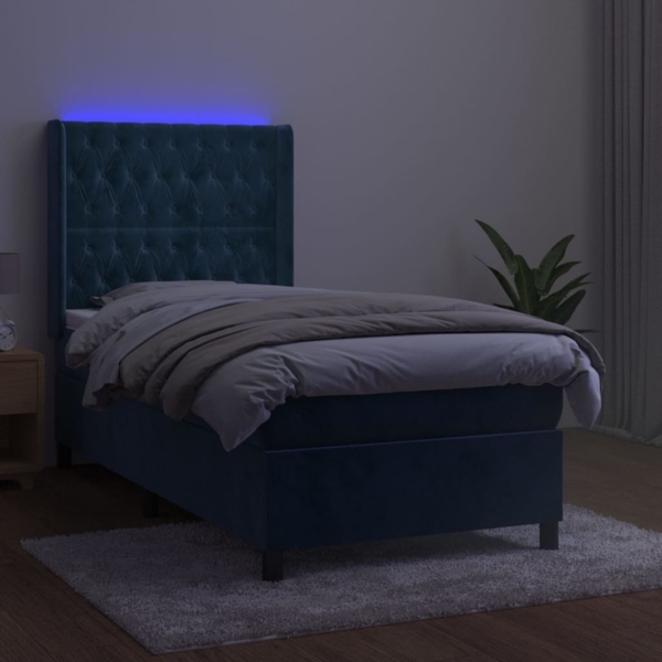 vidaXL Boxspringbett mit Matratze & LED Dunkelblau 100x200 cm Samt 3139731 Bild 2