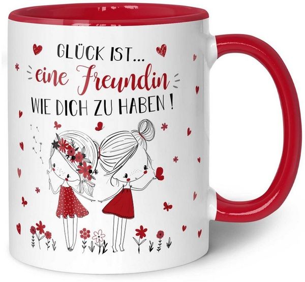 GRAVURZEILE Tasse mit Spruch Glück ist eine Freundin, - Persönliches Geschenk für Freundinnen - Rot