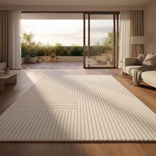 Vimoda Designteppich hoch/tief Motiv, Kurzflor Teppich Creme, Uni, Rechteckig, Höhe: 10 mm, Teppich Boho Design, Wohnzimmer, Schlafzimmer& Küche