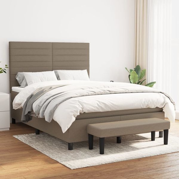 vidaXL Boxspringbett mit Matratze Taupe 140x200 cm Stoff 3136681