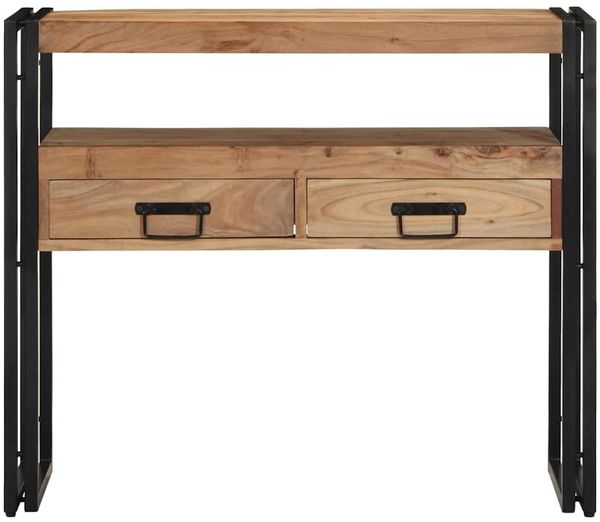 Konsolentisch, Beistelltisch, Konsole mit Regal Braun 90 x 33 x 75 cm Massivholz Akazie Bild 5