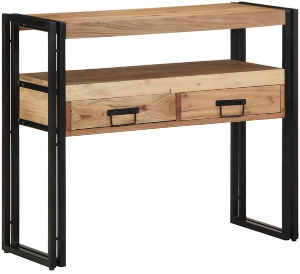 Konsolentisch, Beistelltisch, Konsole mit Regal Braun 90 x 33 x 75 cm Massivholz Akazie Bild 4