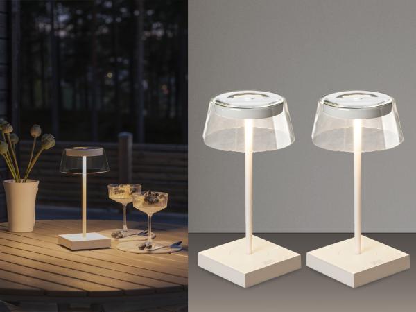 2er Set Wiederaufladbare LED Outdoor Tischleuchten dimmbar in Weiß, Höhe 27cm