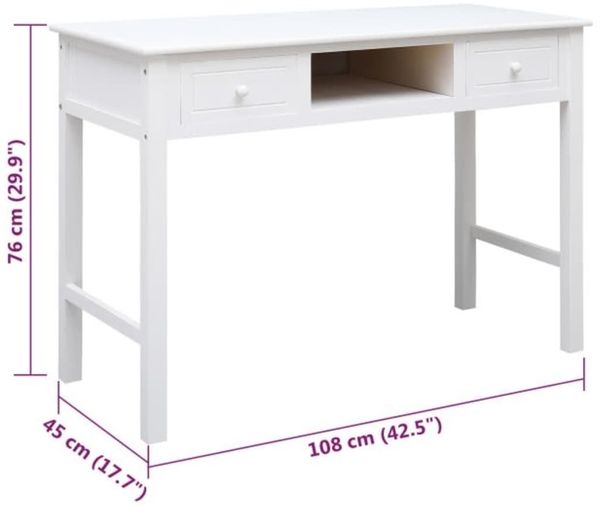 vidaXL Schreibtisch Weiß 108x45x76 cm Massivholz Paulownia 338537 Bild 9