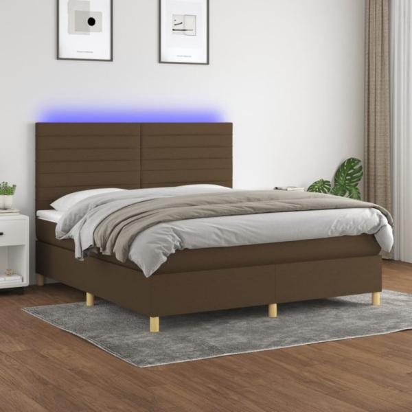 vidaXL Boxspringbett mit Matratze & LED Dunkelbraun 180x200 cm Stoff 3135536