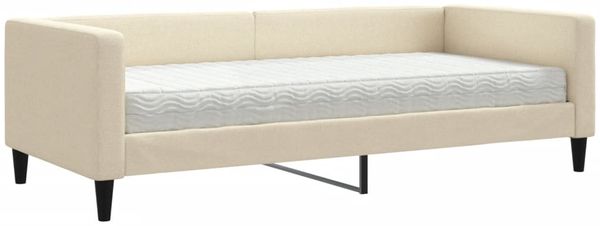 vidaXL Tagesbett mit Matratze Creme 90x200 cm Stoff 3196564 Bild 2