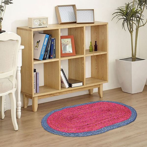 BURI Jute-Teppich oval 90x60 cm Läufer Vorleger Brücke Juteteppich Wohnzimmerteppich