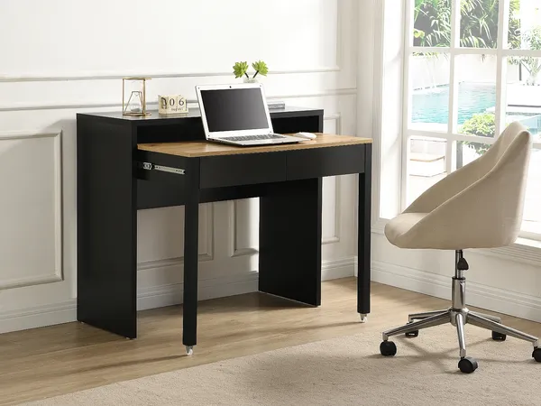 Vente-unique - LOAVIA Büromöbel Holz, Platte SchwarzBeige - B 40 cm x H 87 cm x L 100 cm