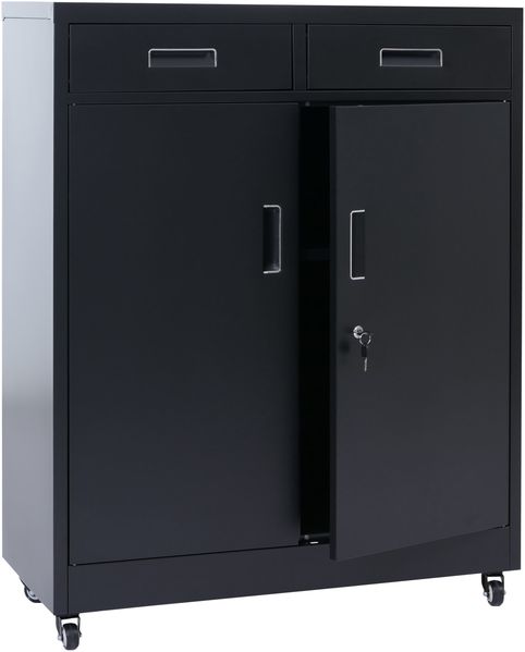 Aktenschrank HWC-O89, Stahlschrank Büroschrank, Rollen Türen Schubladen abschließbar Metall 116x90x40cm ~ schwarz