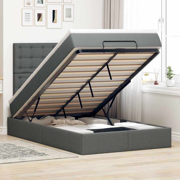 vidaXL Ottoman-Bett mit Matratze Dunkelgrau 120x200 cm Stoff 3313314