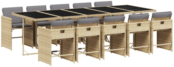 vidaXL 11-tlg. Garten-Essgruppe mit Kissen Beigemischung Poly Rattan 3211116