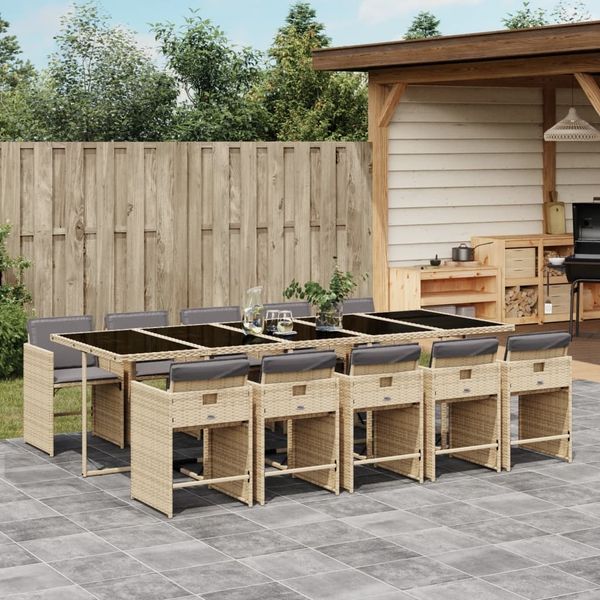 vidaXL 11-tlg. Garten-Essgruppe mit Kissen Beigemischung Poly Rattan 3211116