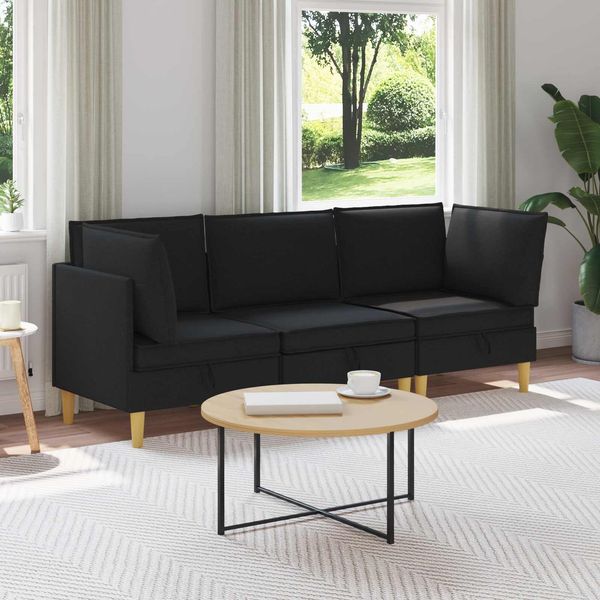 vidaXL Wohnzimmergarnitur mit Kissen mit Speicher 3 pcs Schwarz Stoff 3413683