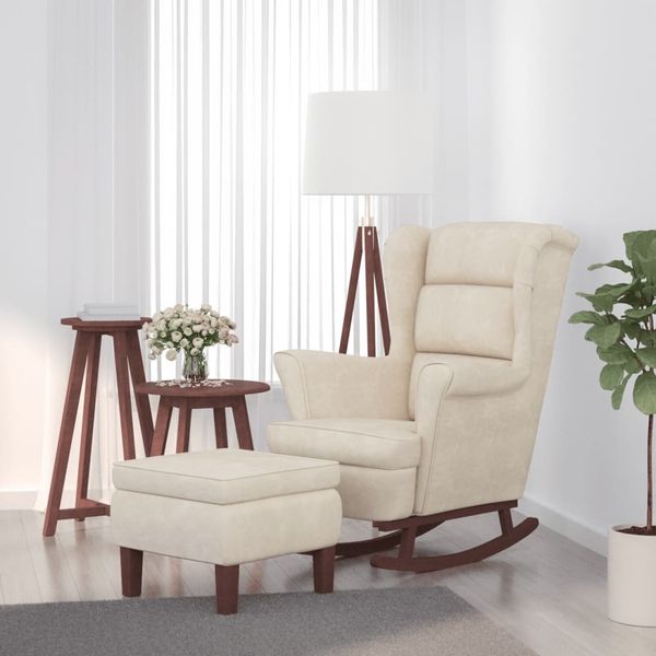 vidaXL Schaukelstuhl Ohrensessel Creme Samt und Massivholz 3121239