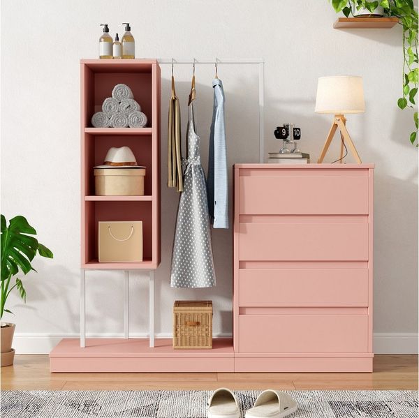Ulife Garderoben-Set Schubladenschrank mit mehrere Stauraumzonen, Kleiderstange, (1-St), Maße: B140/W40/H135cm