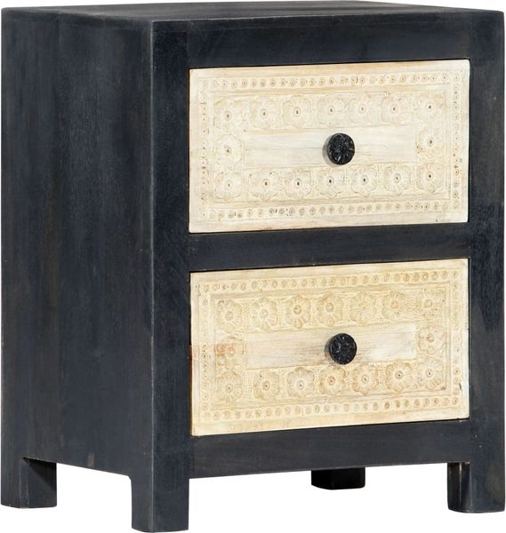 vidaXL Nachttisch Handgeschnitzt Grau 40x30x50 cm Massivholz Mango 282722