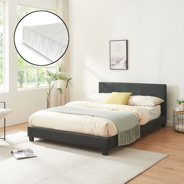 Kunstlederbett Albacete mit Matratze Kunstleder 140x200 cm Schwarz Corium