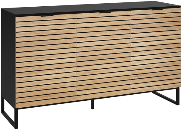 Bellamio 'Luvua' Kommode, schwarz/Eichenoptik, mit Metallfüßen, 80x40x135 cm, Sideboard mit 3 Türen und 6 Fächern