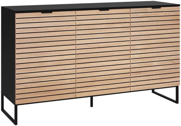 Bellamio 'Luvua' Kommode, schwarz/Eichenoptik, mit Metallfüßen, 80x40x135 cm, Sideboard mit 3 Türen und 6 Fächern