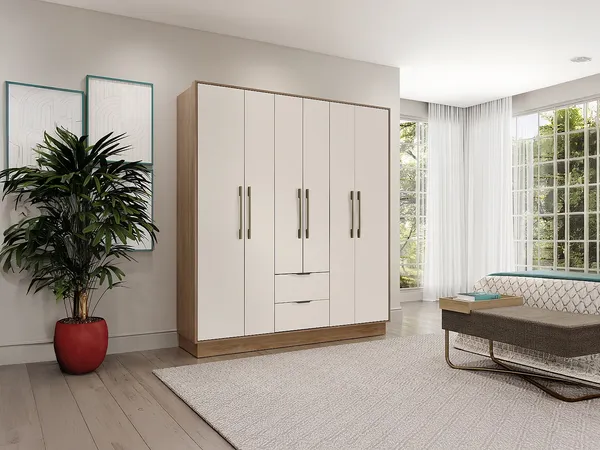 Vente-unique - FEOVA Wardrobe and walk-in wardrobe Holz, Platte BeigeBeige - B 46,5 cm x H 182 cm x L 162 cm