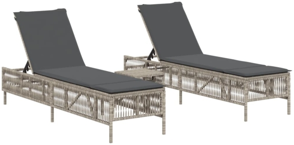 vidaXL Sonnenliegen 2 Stk. mit Tisch Hellgrau Poly Rattan 4002751