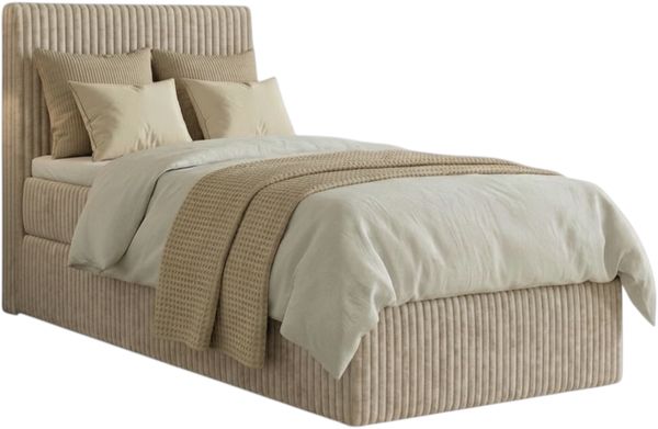 Boxspringbett RALFI 80 x 200 cm (Rechte Seit) mit Bettkästen, Bonell-Matratze H2 und T25-Topper. Farbe: Beige Bild 2