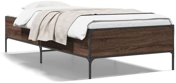 vidaXL Bettgestell Braun Eichen-Optik 100x200 cm Holzwerkstoff Metall 844965 Bild 2