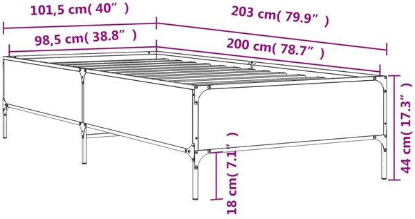 vidaXL Bettgestell Braun Eichen-Optik 100x200 cm Holzwerkstoff Metall 844965 Bild 9