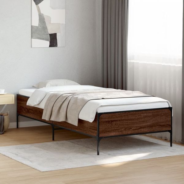 vidaXL Bettgestell Braun Eichen-Optik 100x200 cm Holzwerkstoff Metall 844965