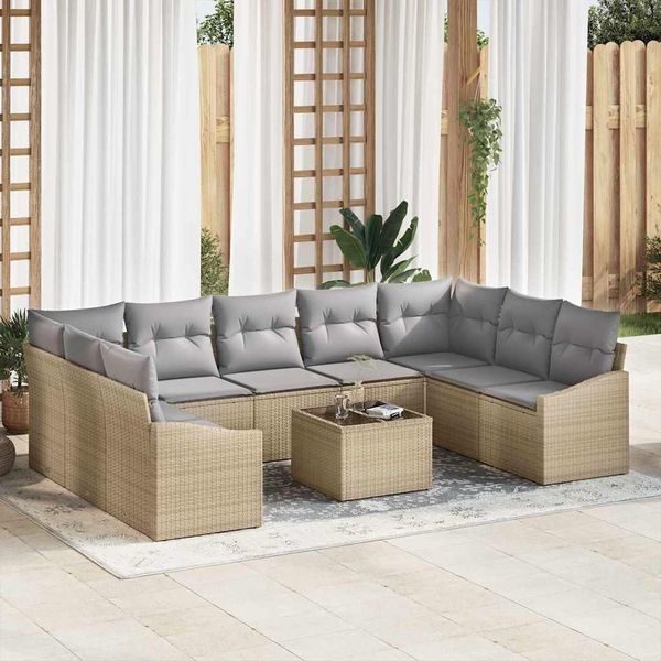 vidaXL Gartensofa-set mit Speicher Beige und Hellgrau Poly-Rattan 3355559