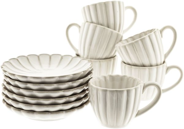 Bloomy Mokkatassen-Set mit Untertellern 75 ml aus Porzellan - 12-tlg