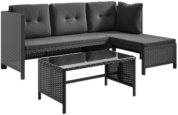 Home Collective Gartenlounge-Set Lounge Möbel Outdoor Sofa Gartenmöbel Outdoormöbel Polyrattan schwarz, 180x120x63,5 cm (BxTxH), mit Tisch, inkl. Polster & Kissen, Schwarz