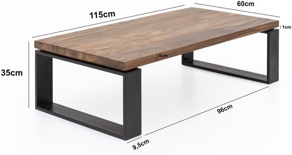 Wohnling Couchtisch FB51445 Sheesham 115 x 35 x 60 cm Massiv Holz Sofatisch mit Metallgestell Bild 7
