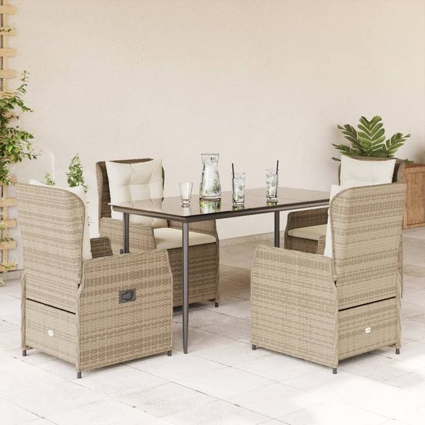 vidaXL 5-tlg. Garten-Essgruppe mit Kissen Beige Poly Rattan 3262884