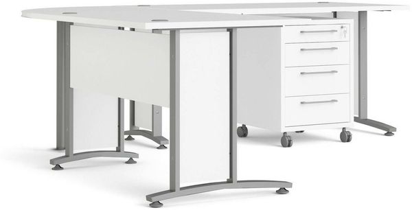 Dmora Schreibtisch Megh, Mehrzweckschreibtisch, Bürotisch für PC, Eckschreibtisch, 230x200 h75 cm, Weiß und Grau
