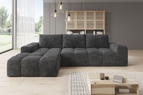 PROMETO Möbel Ecksofa Cento Couch L-Form,Sofa Links/Rechts Teddy-Bouclé, Web oder Cord-Stoff